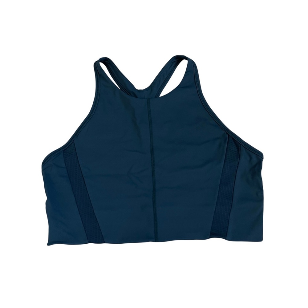 Athleta Allyson Felix XL Navy Longline High Neck Mesh Sports Bra Racerback